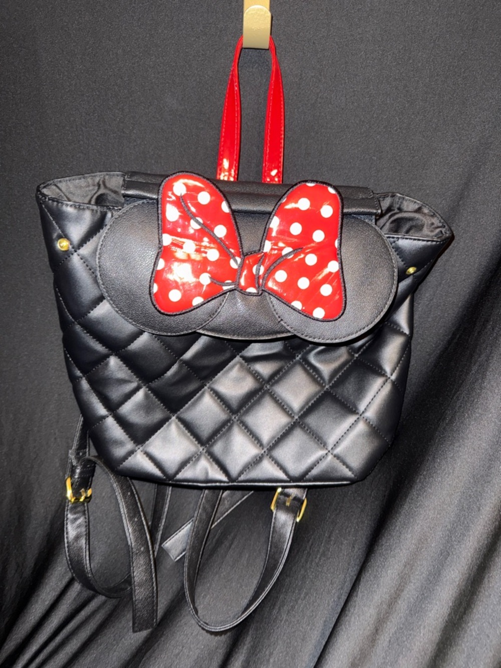 Disney MINNIE MOUSE DANI Black Quilted Women’s Backpack with Red Polka Dot Bow